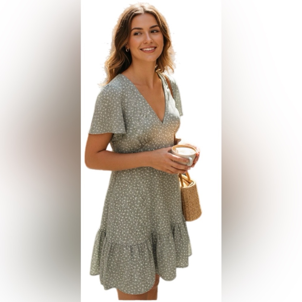 Ally Dress Womens 14 Green‎ Empire Waist Fit &Flare Boho Floral Summer Mini New